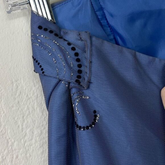 Reign On Blue & Black Dot Circle Pattern Tulle Strapless Formal Mini Dress 13/14 - Picture 4 of 7